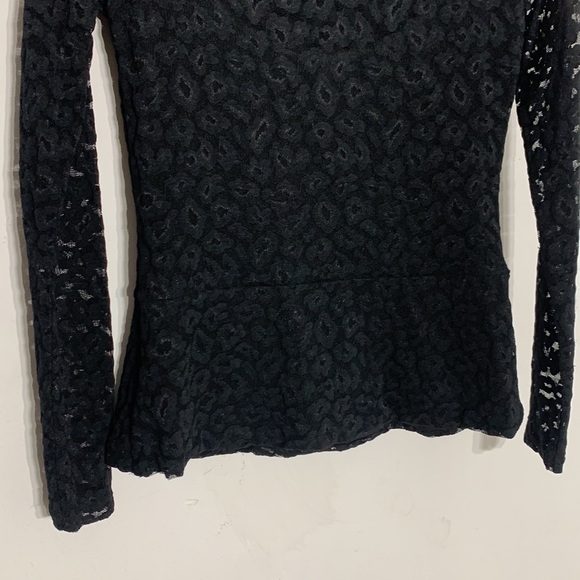 Cache mesh leopard nylon black long sleeve shirt small fitted stretch top - Picture 7 of 7